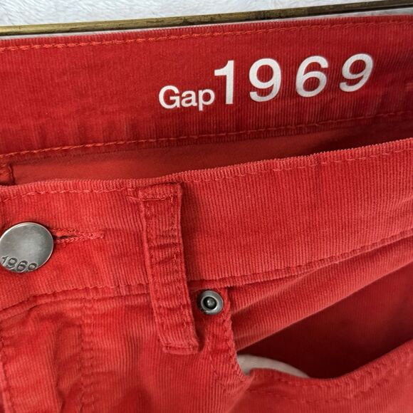 Gap 1969 Women's Red Corduroy Slim Leg Pants Size 26r Holiday Legging Low Rise - Picture 3 of 15
